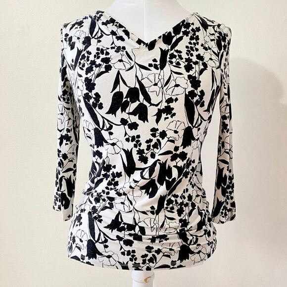 Weekend Maxmara Black & White Floral Top 3/4 Sleeves - Picture 1 of 5
